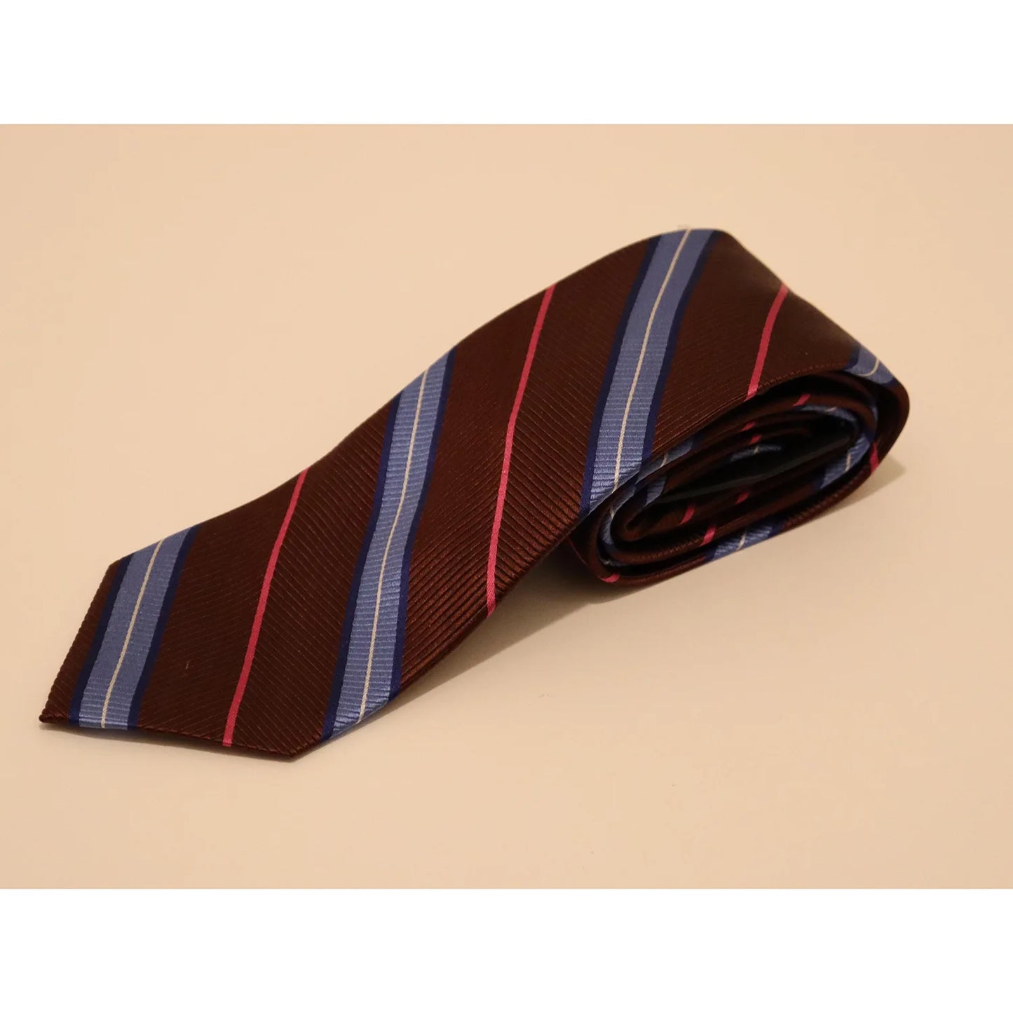 The Shirt Shop Tie - Brown, Light Blue, Royal Blue, Pink Stripe