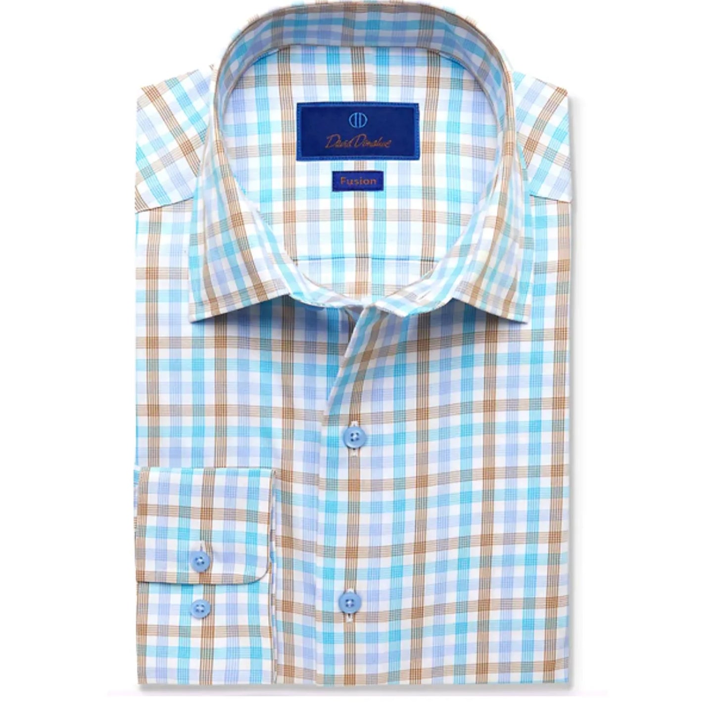 David Donahue Fusion Shirt (Blue/Tan Fine Plaid)