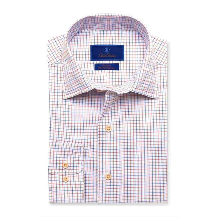 David Donahue Performance Fusion Shirt (Blue/Tan Check)