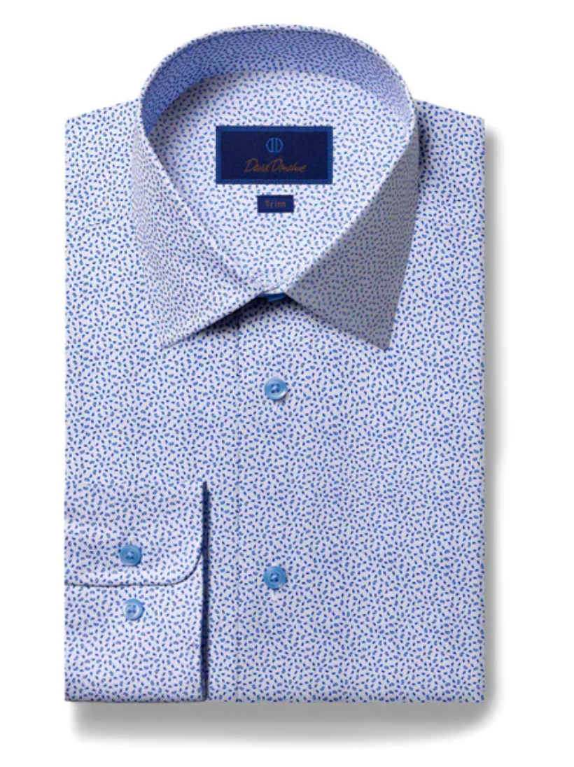 David Donahue Blue & White Mini Paisley Dress Shirt
