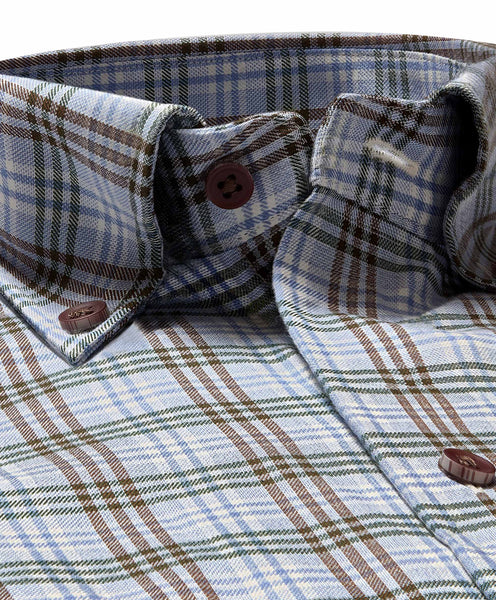 David Donahue Fusion Shirt - Green and Brown Plaid