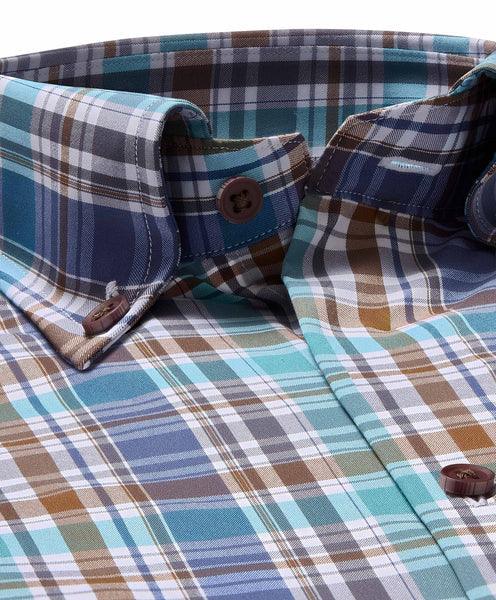 David Donahue Fusion Shirt - Navy and Teal Plaid