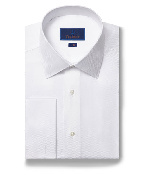 David Donahue Formal Shirt - White Dobby Weave (Trim)