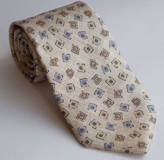 R Hanauer Tie - Tan Brinkley Medallion