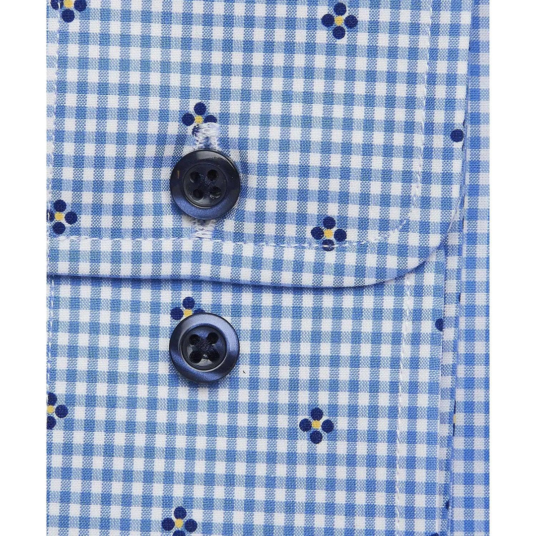 David Donahue Blue Gingham with Floral Print Dress Shirt (Trim Fit)