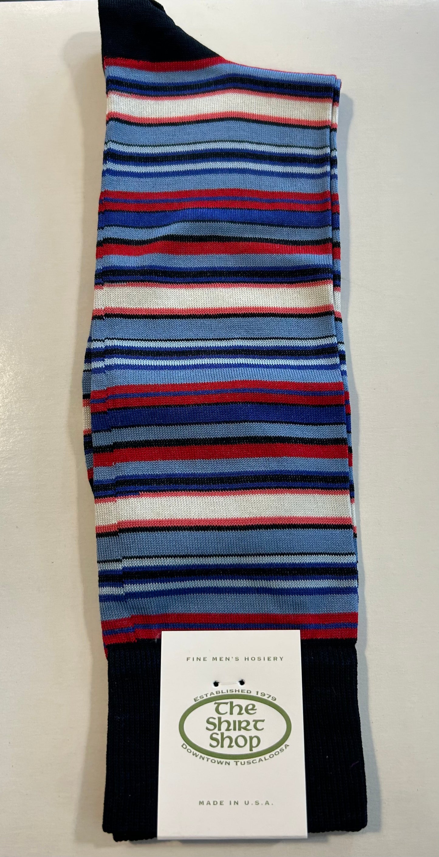 The Shirt Shop Dress Socks - Navy/ Sky Blue/Red/White Stripe