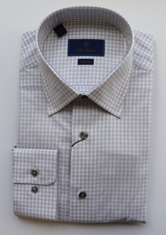 David Donahue White/Gray Dress Shirt (Regular Fit)