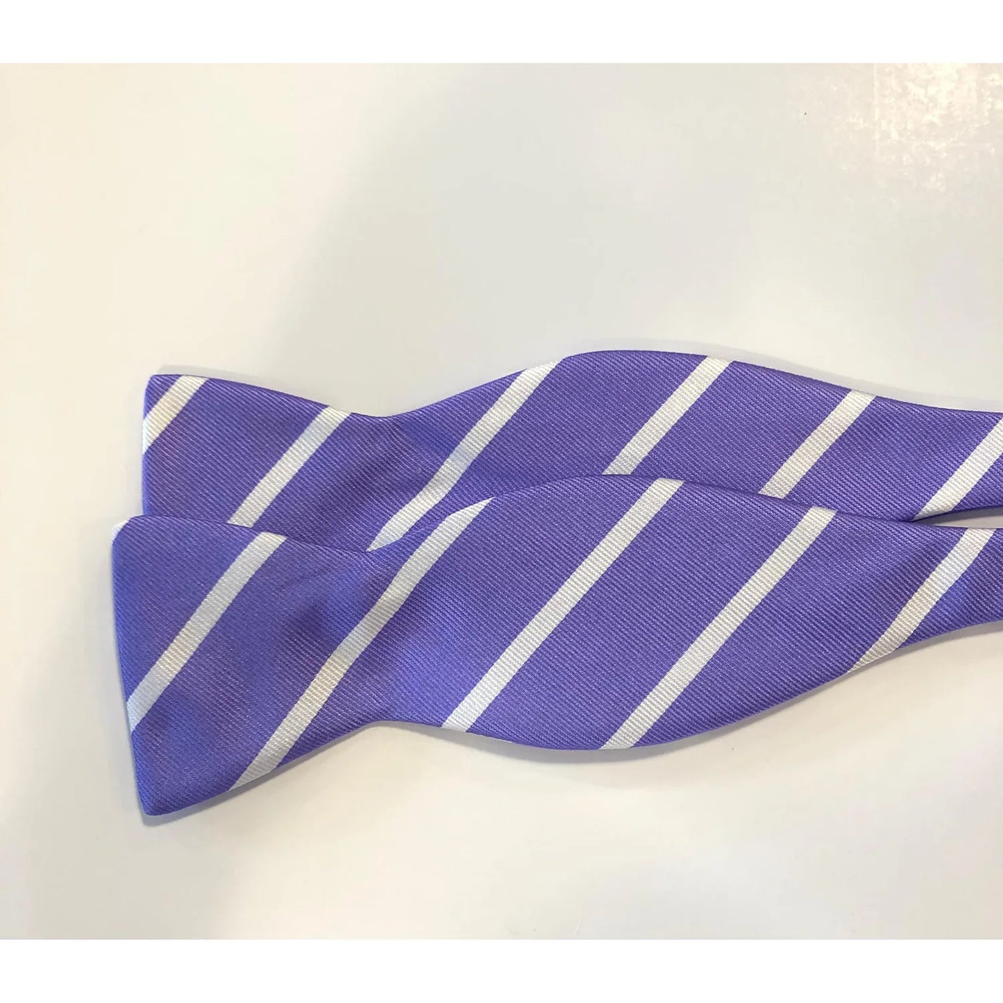 R Hanauer Bowtie - Purple/White Buckingham Stripe