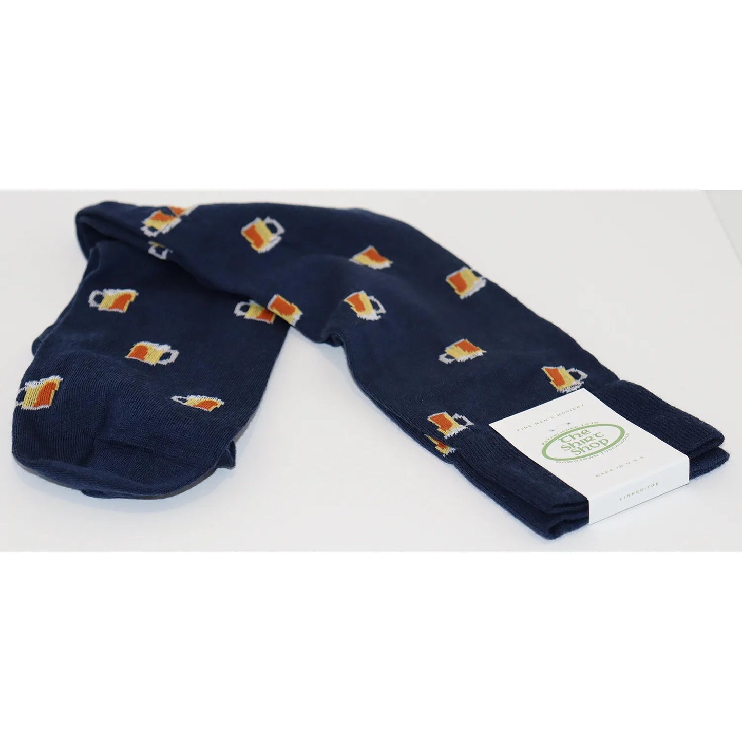 The Shirt Shop Navy w/Burnt Orange & Cream Beer Cotton Sock Linked Toe Mid-Calf